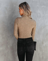Taupe Textured Mock Neck Top