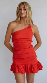 Red One Shoulder Mini Dress