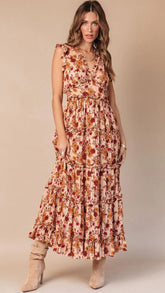 Autumn Floral Sleeveless Maxi Dress