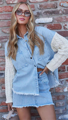 Light Blue Denim Paneled Jacket