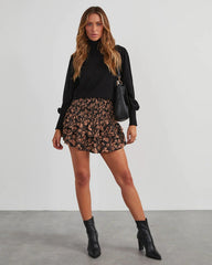 Brown Floral Mini Skirt