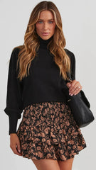 Brown Floral Mini Skirt