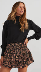 Brown Floral Mini Skirt
