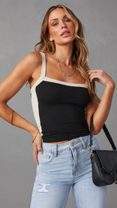 Black Contrast Edge Knit Tank Top