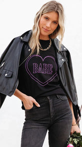 Black Babe Print Short Sleeves Tee