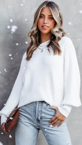 White Ribbed Knit Sweater