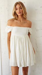 White Versatile Square Neckline Mini Dress