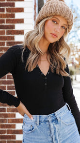 Black Buttoned Knit Top