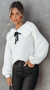 White Collared Knit Sweater