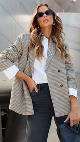 Khaki Plaid Notched Lapel Blazer