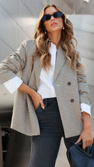 Khaki Plaid Notched Lapel Blazer