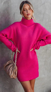 Hot Pink Ribbed Knit Sweater Dress