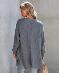 Grey Ribbed Knit Cardigan