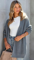 Grey Ribbed Knit Cardigan
