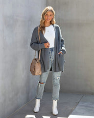 Grey Ribbed Knit Cardigan