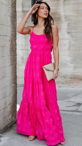 Hot Pink Slip Maxi Dress