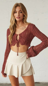 Brown Crochet Knit Crop Top
