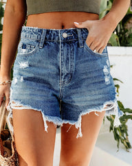 Vintage Blue Denim Raw Edge Shorts