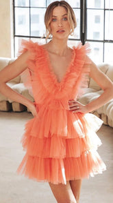 Orange Tiered Mini Dress