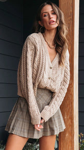 Taupe Button Front Cardigan
