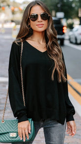 Black V Neck Knit Top