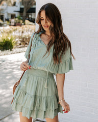 Green Necktie Smocked Waist Dress