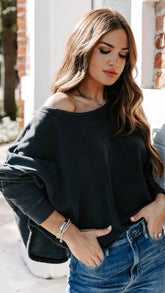 Black Solid Crop Sweatshirt