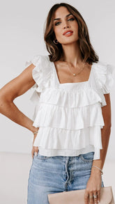 White Ruffled Tiered Top