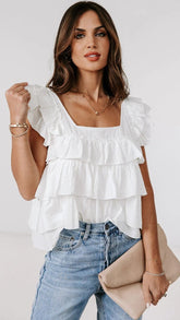 White Solid Tiered Tank Top
