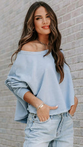 Light Blue Solid Crop Sweatshirt