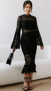Black Crochet Lace Midi Dress