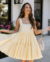 Yellow Solid Tiered Babydoll Dress