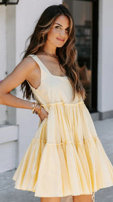 Yellow Solid Tiered Babydoll Dress