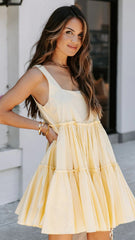 Yellow Solid Tiered Babydoll Dress