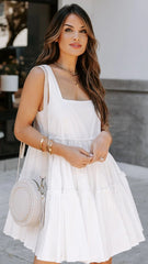 White Solid Tiered Babydoll Dress