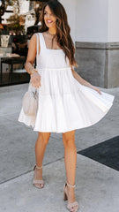 White Solid Tiered Babydoll Dress
