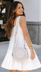 White Solid Tiered Babydoll Dress