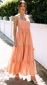 Coral Slip Tiered Maxi Dress