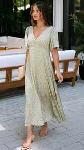 Green Dot Print Midi Dress