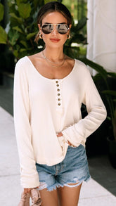 Cream Knit Long Sleeves Top