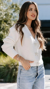 White Bowtie Button Front Cardigan