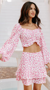 Pink Floral Crop Top