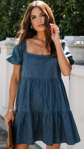 Navy Blue Denim Mini Dress