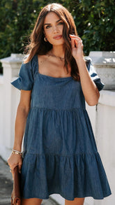 Navy Blue Denim Mini Dress