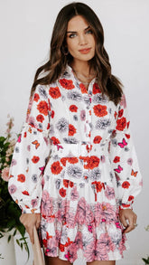 Red Floral Shirt Mini Dress