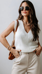 Ivory Ribbed Knit Vest