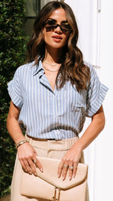 Blue Pinstriped Button Down Top