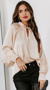 Beige Cutout Satin Top