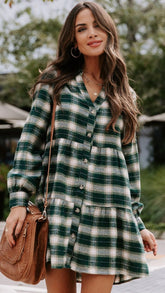 Green Plaid Shirt Dress