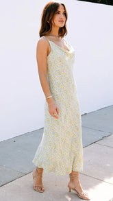 Yellow Floral Slip Midi Dress